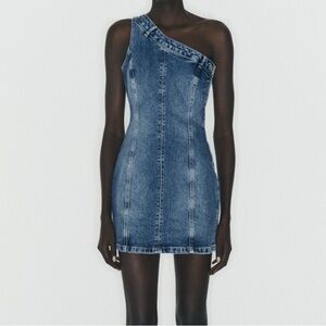 Zara One-Shoulder Asymmetrical Denim Dress Small NWT